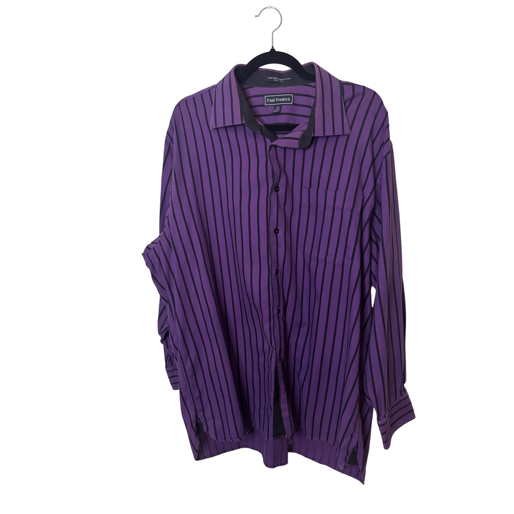 Paul Fredrick Mens Purple Black Striped L/S Button Down Shirt 17 1/2 32-33
